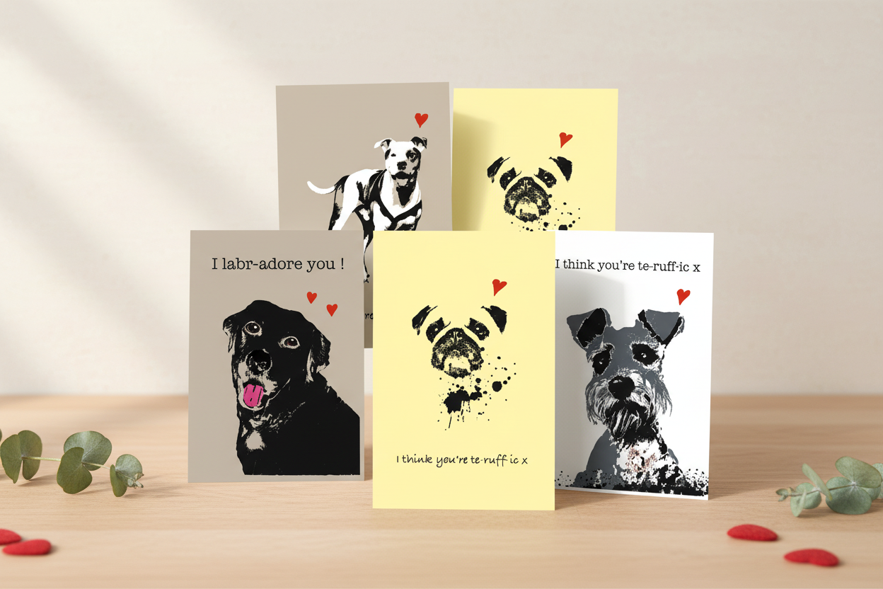 Hero banner with dog greeting cards